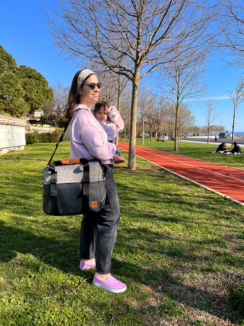 Bebek Bakım Çanta Seti - BIG GOGİ Gri Kırçıllı/Siyah